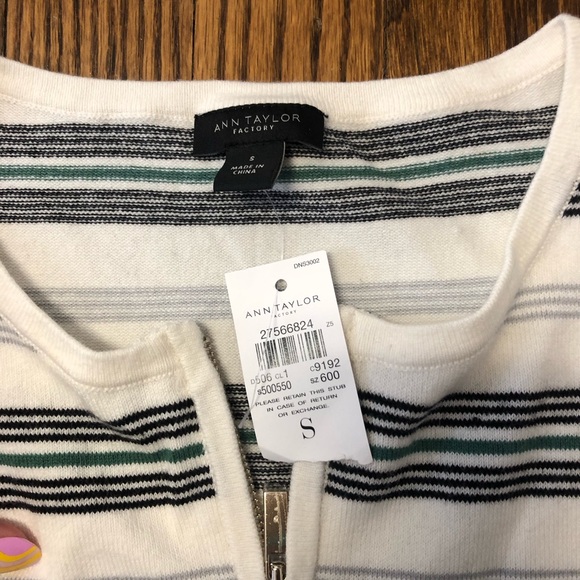 NWT Ann Taylor stripe zip cardigan size S - Picture 2 of 3